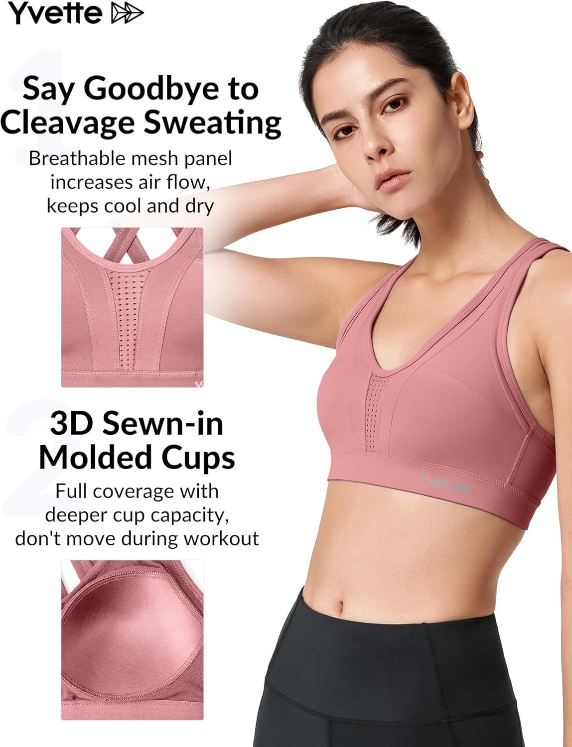 Yvette Women's Criss Cross Back High Impact Sports Bra for Plus Size, Ideal for Running and Workouts