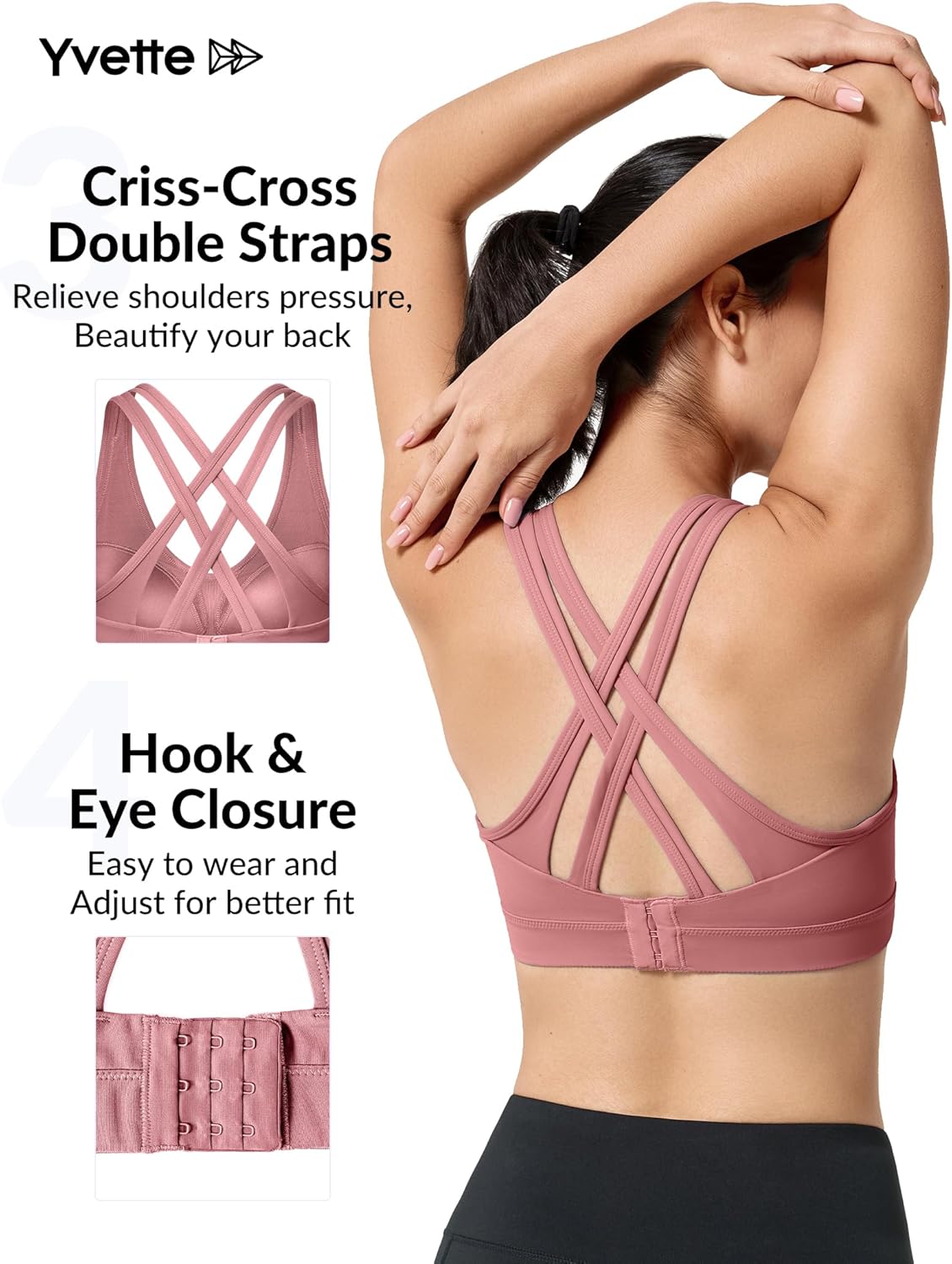 Yvette Women's Criss Cross Back High Impact Sports Bra for Plus Size, Ideal for Running and Workouts