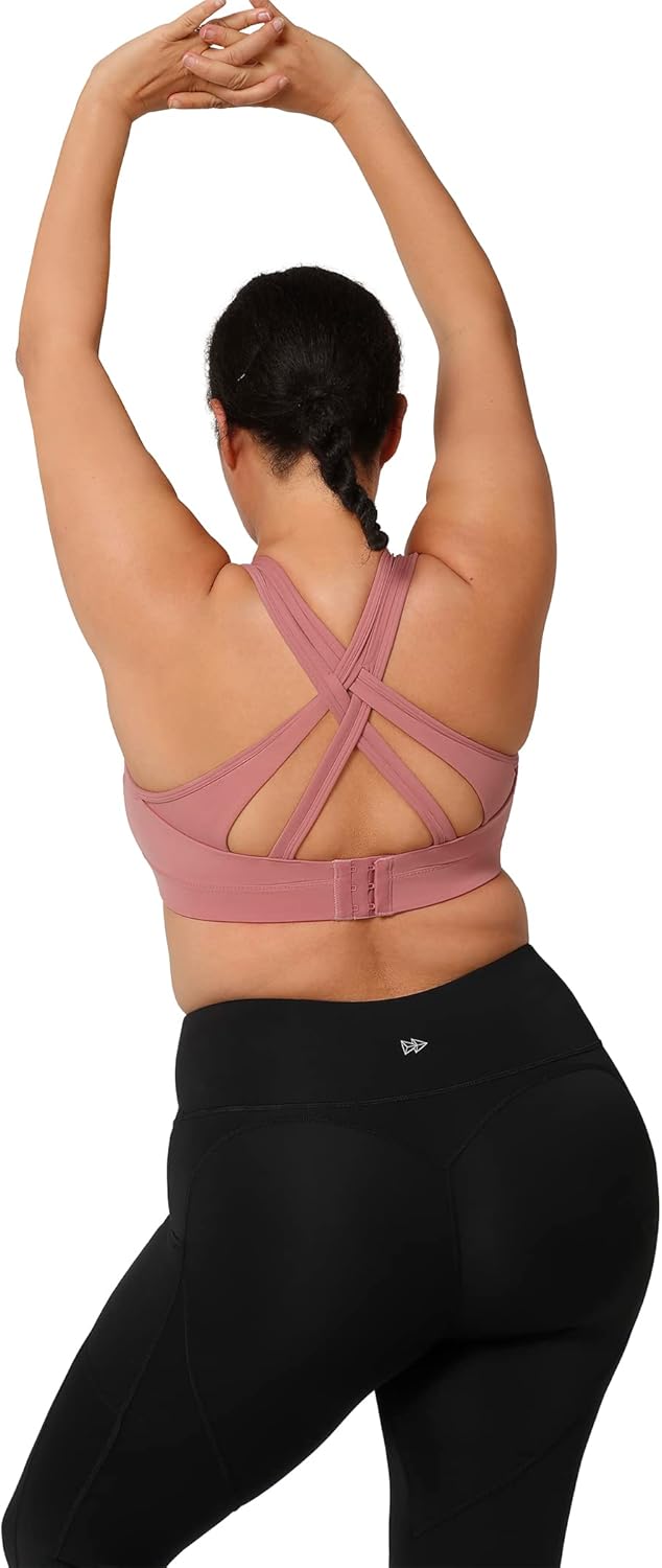 Yvette Women's Criss Cross Back High Impact Sports Bra for Plus Size, Ideal for Running and Workouts