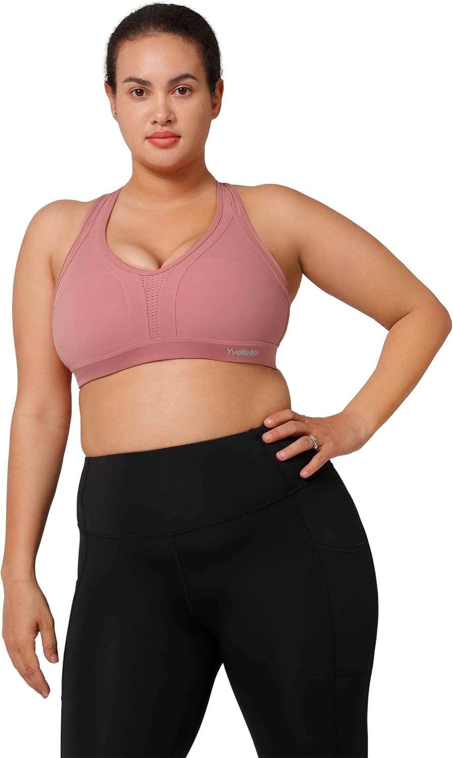 Yvette Women's Criss Cross Back High Impact Sports Bra for Plus Size, Ideal for Running and Workouts