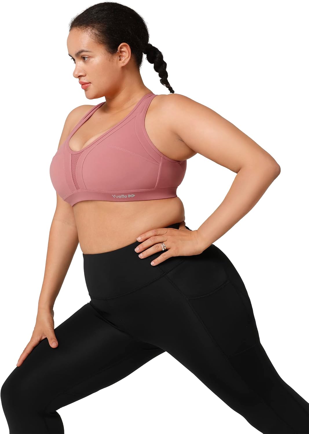 Yvette Women's Criss Cross Back High Impact Sports Bra for Plus Size, Ideal for Running and Workouts
