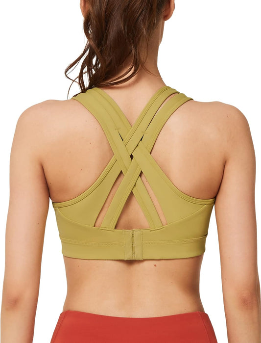 Yvette Women's High Impact Criss Cross Back Sports Bra for Plus Size Running