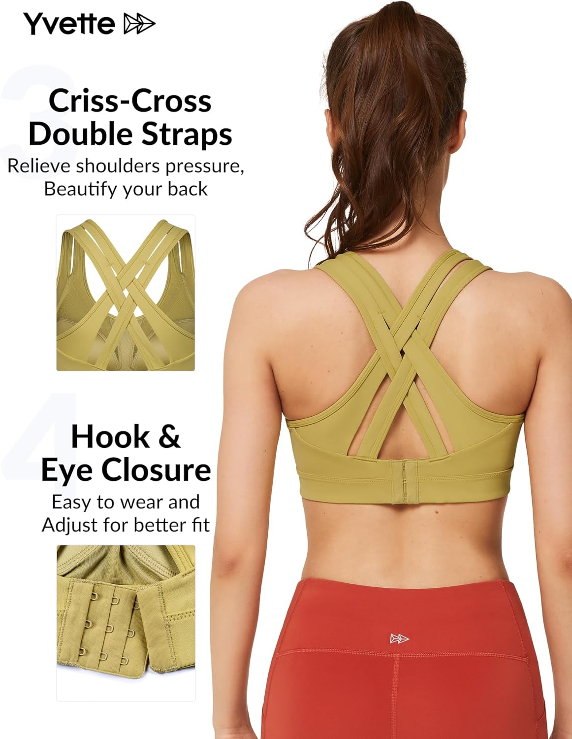 Yvette Women's High Impact Criss Cross Back Sports Bra for Plus Size Running