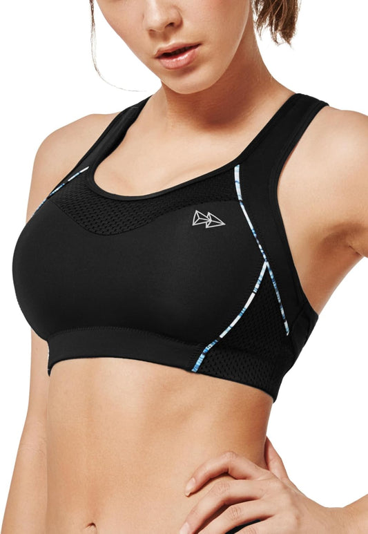 Yvette Women's High Impact Racerback Sports Bra for Running Workout - Plus Size, No Underwire Support