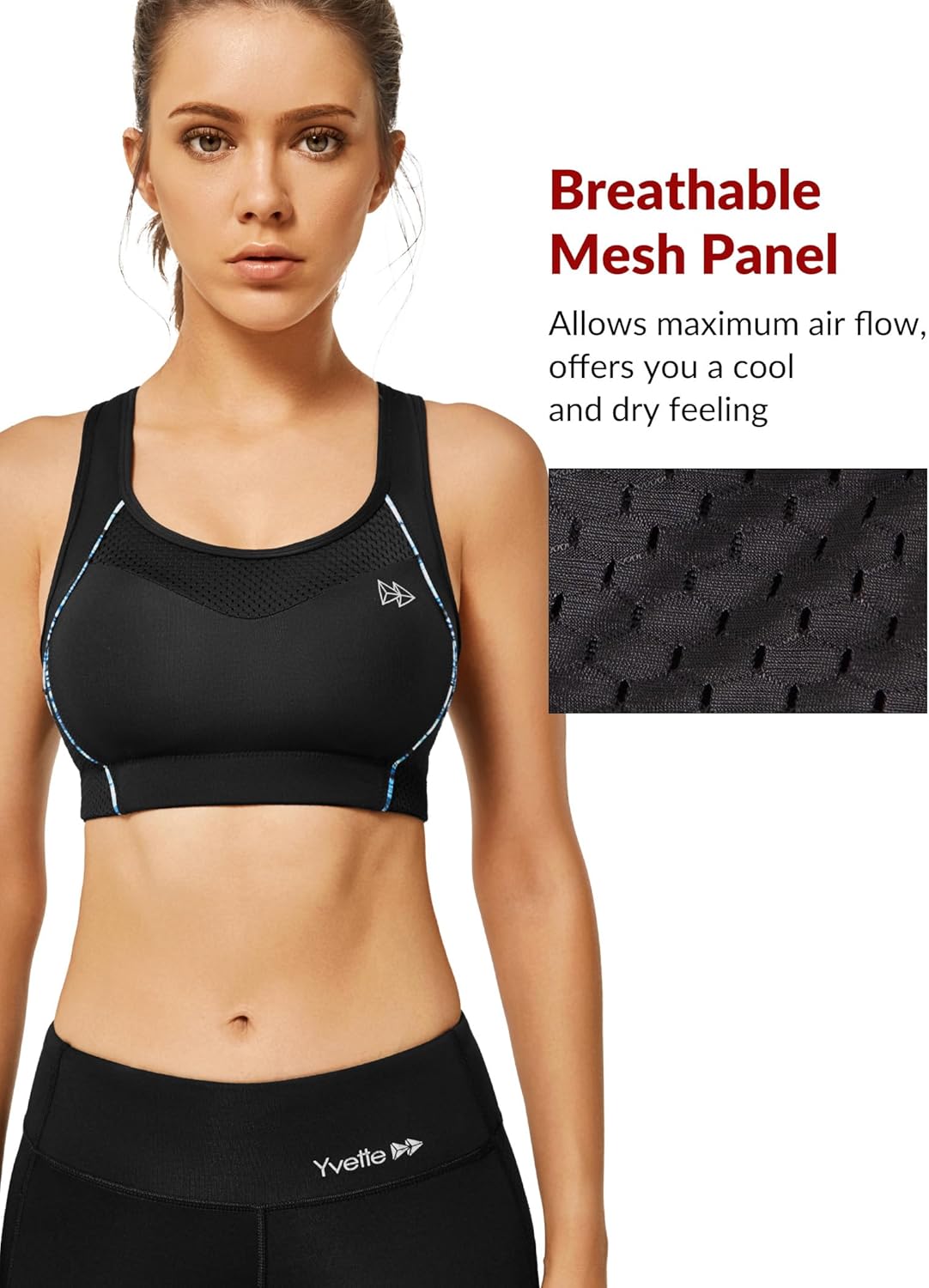 Yvette Women's High Impact Racerback Sports Bra for Running Workout - Plus Size, No Underwire Support
