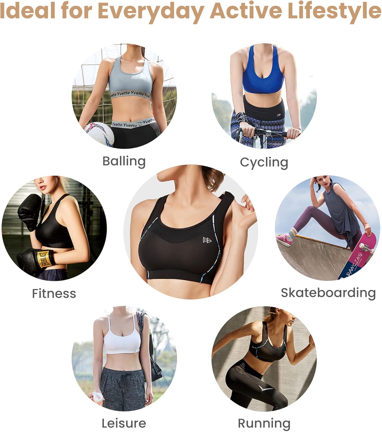 Yvette Women's High Impact Racerback Sports Bra for Running Workout - Plus Size, No Underwire Support