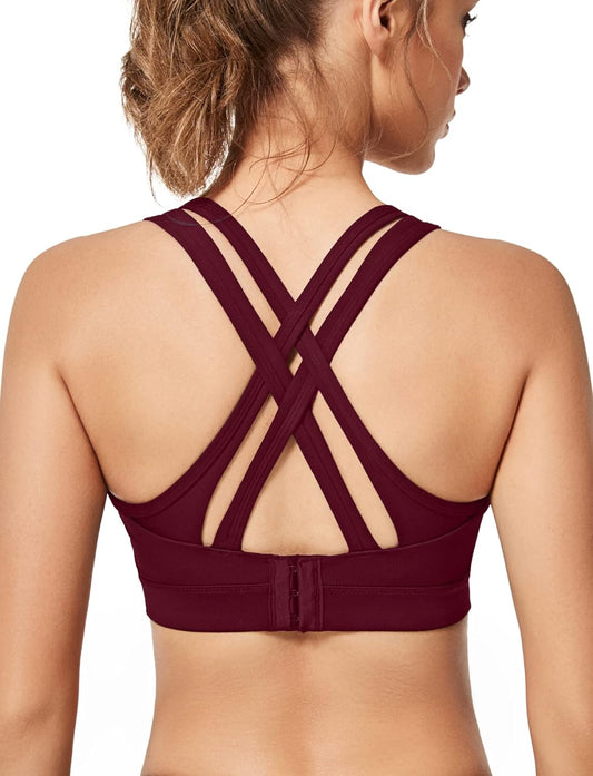 Yvette Women's High Impact Sports Bra with Criss Cross Back for Plus Size Running