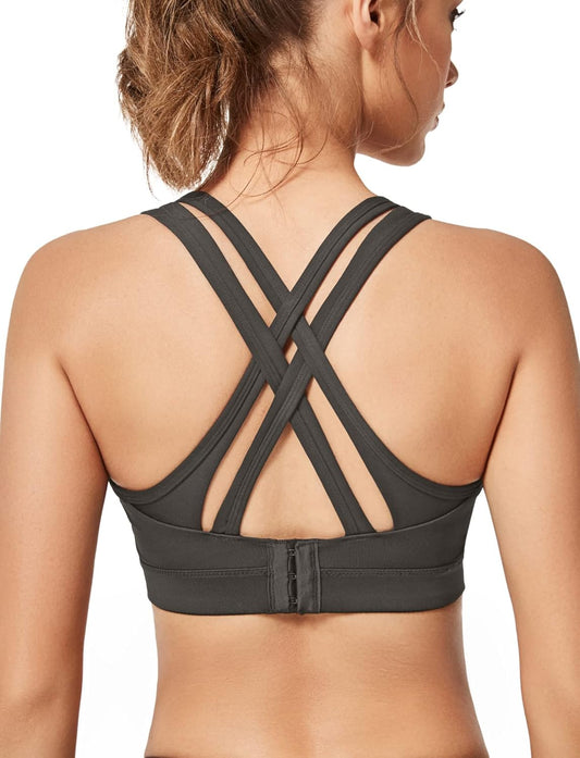Yvette Women's Plus Size High Impact Sports Bra with Criss Cross Back for Sexy Running
