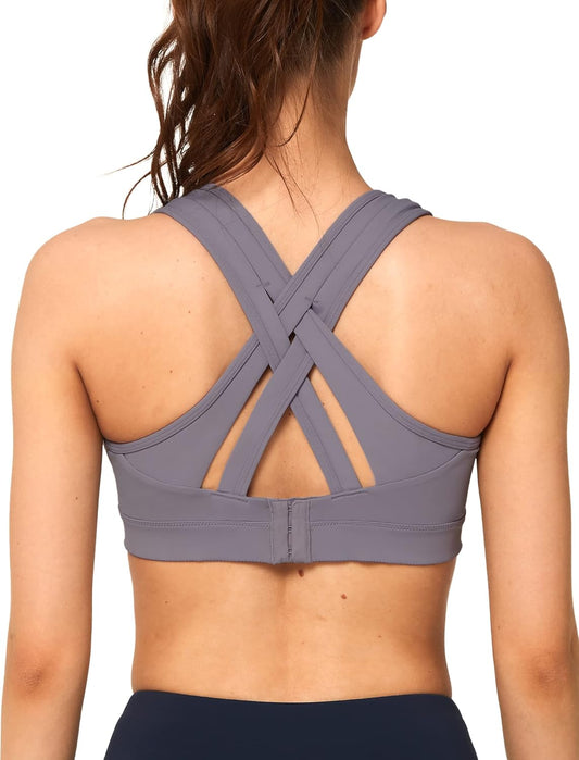 Yvette Women's Plus Size High Impact Sports Bra with Criss Cross Back for Sexy Running