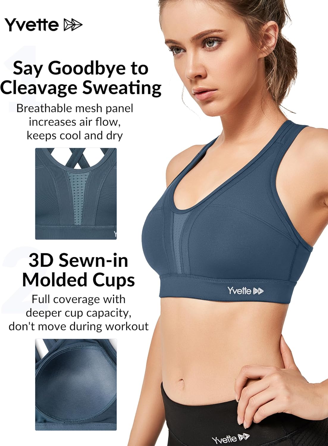 Yvette Women's Plus Size High Impact Sports Bra with Criss Cross Back for Running