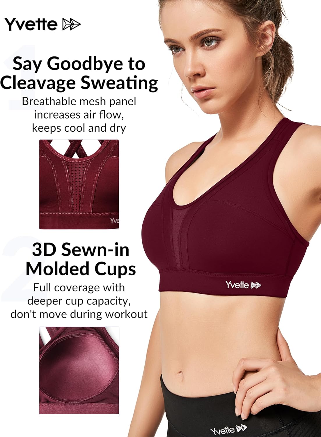 Yvette Women's Plus Size High Impact Sports Bra with Criss Cross Back for Running