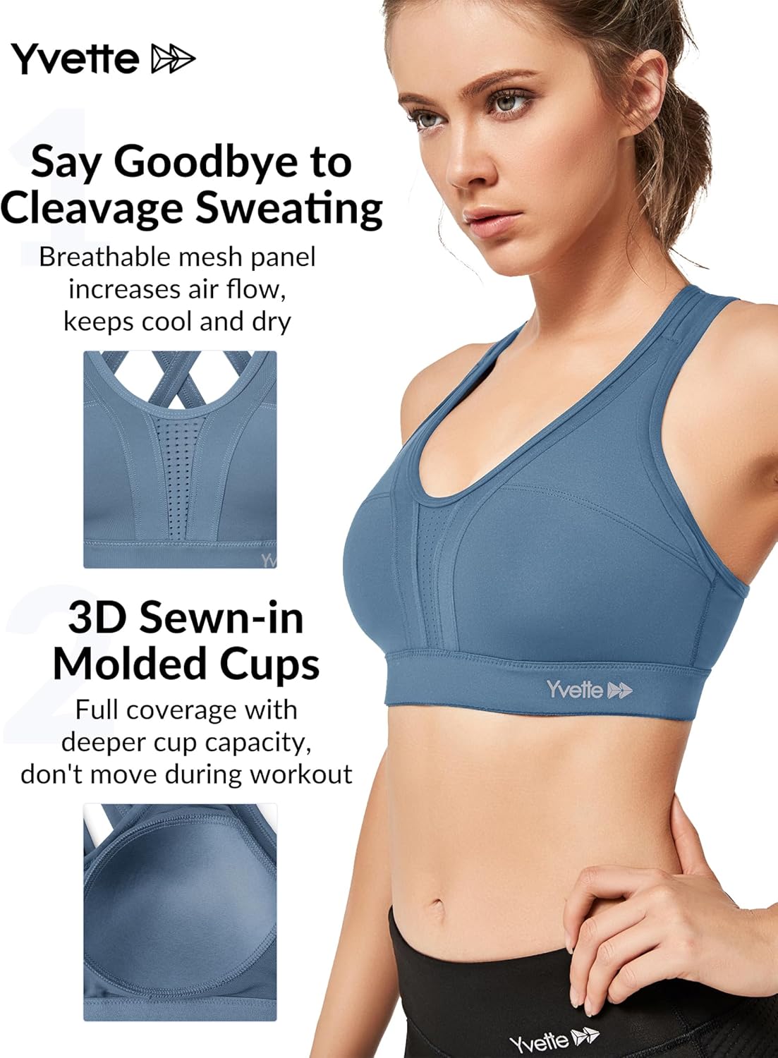 Yvette Women's Plus Size High Impact Sports Bra with Criss Cross Back for Sexy Running