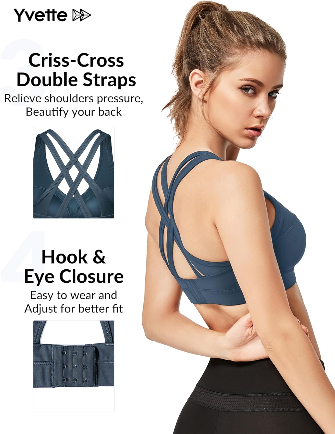 Yvette Women's Plus Size High Impact Sports Bra with Criss Cross Back for Running