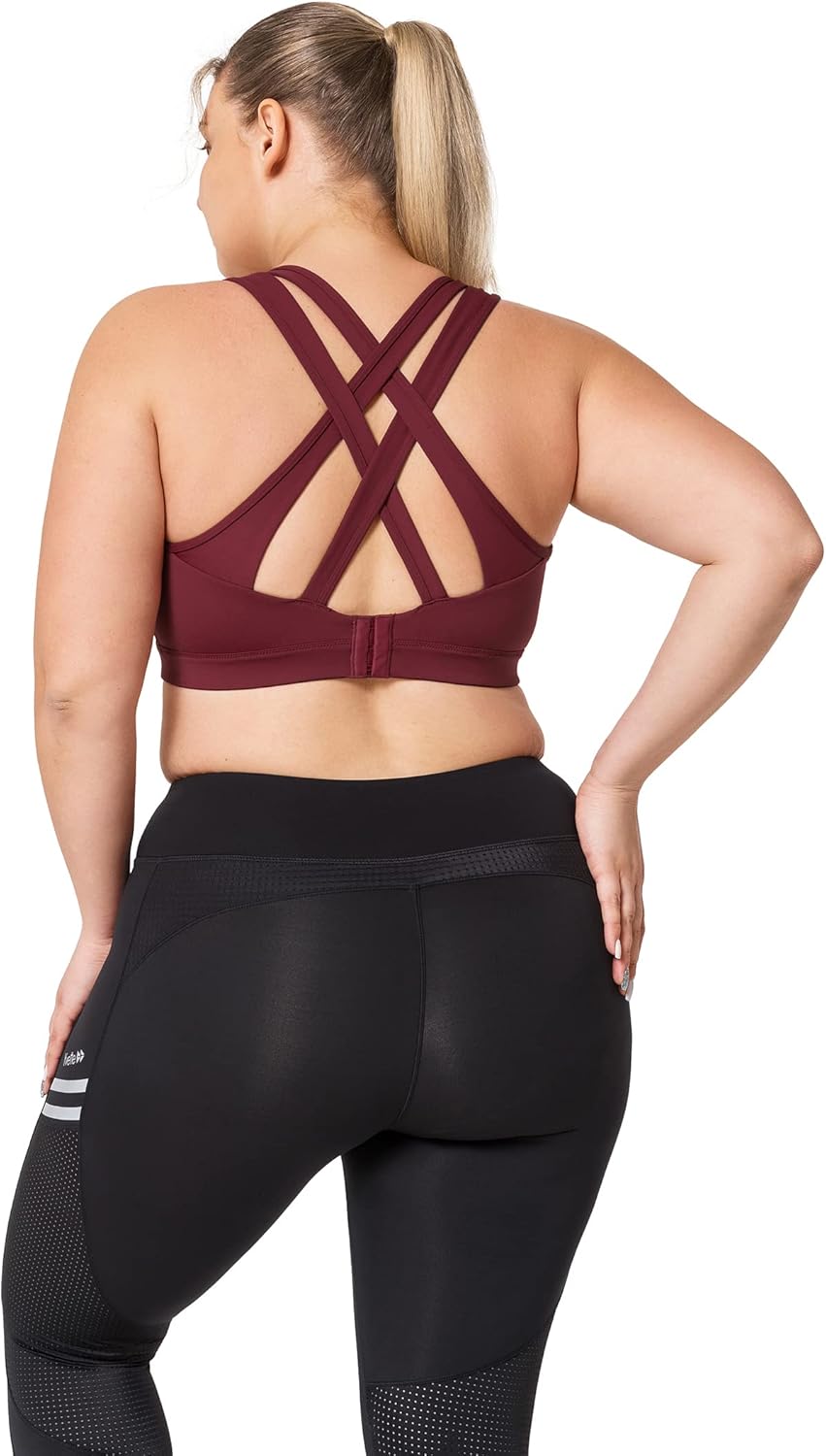 Yvette Women's Plus Size High Impact Sports Bra with Criss Cross Back for Running
