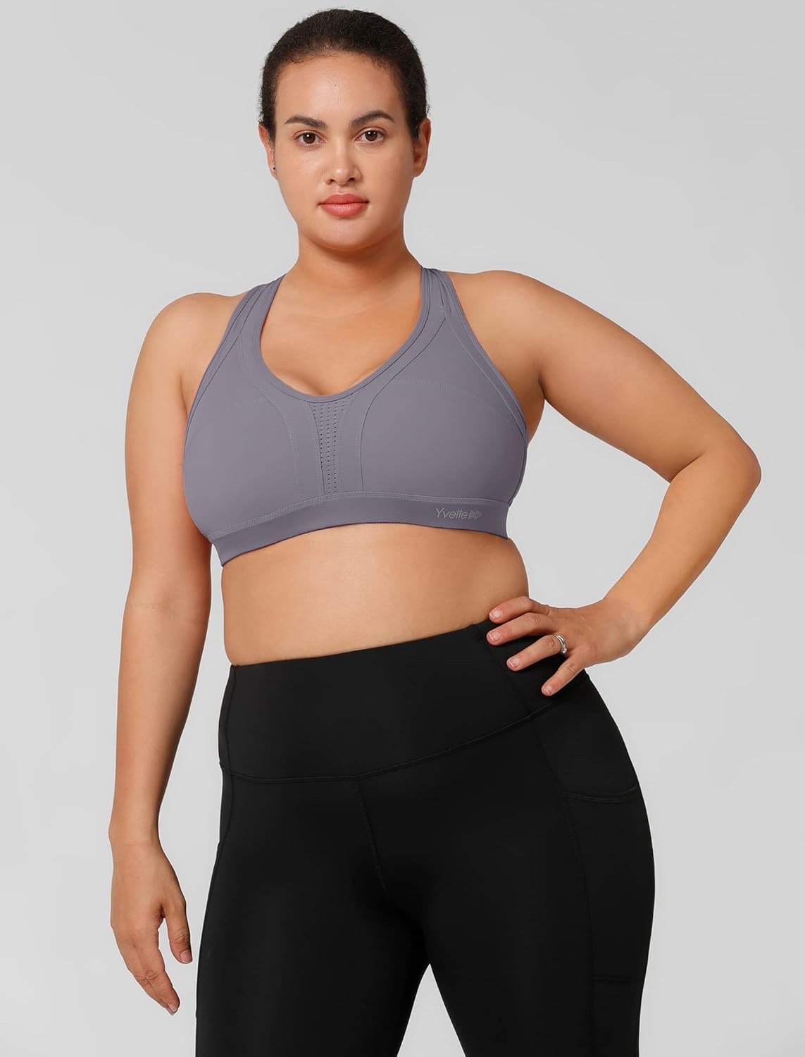Yvette Women's Plus Size High Impact Sports Bra with Criss Cross Back for Sexy Running