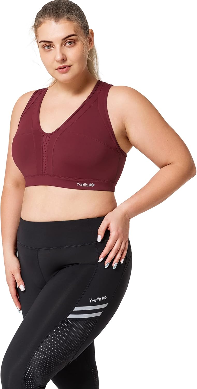 Yvette Women's Plus Size High Impact Sports Bra with Criss Cross Back for Running