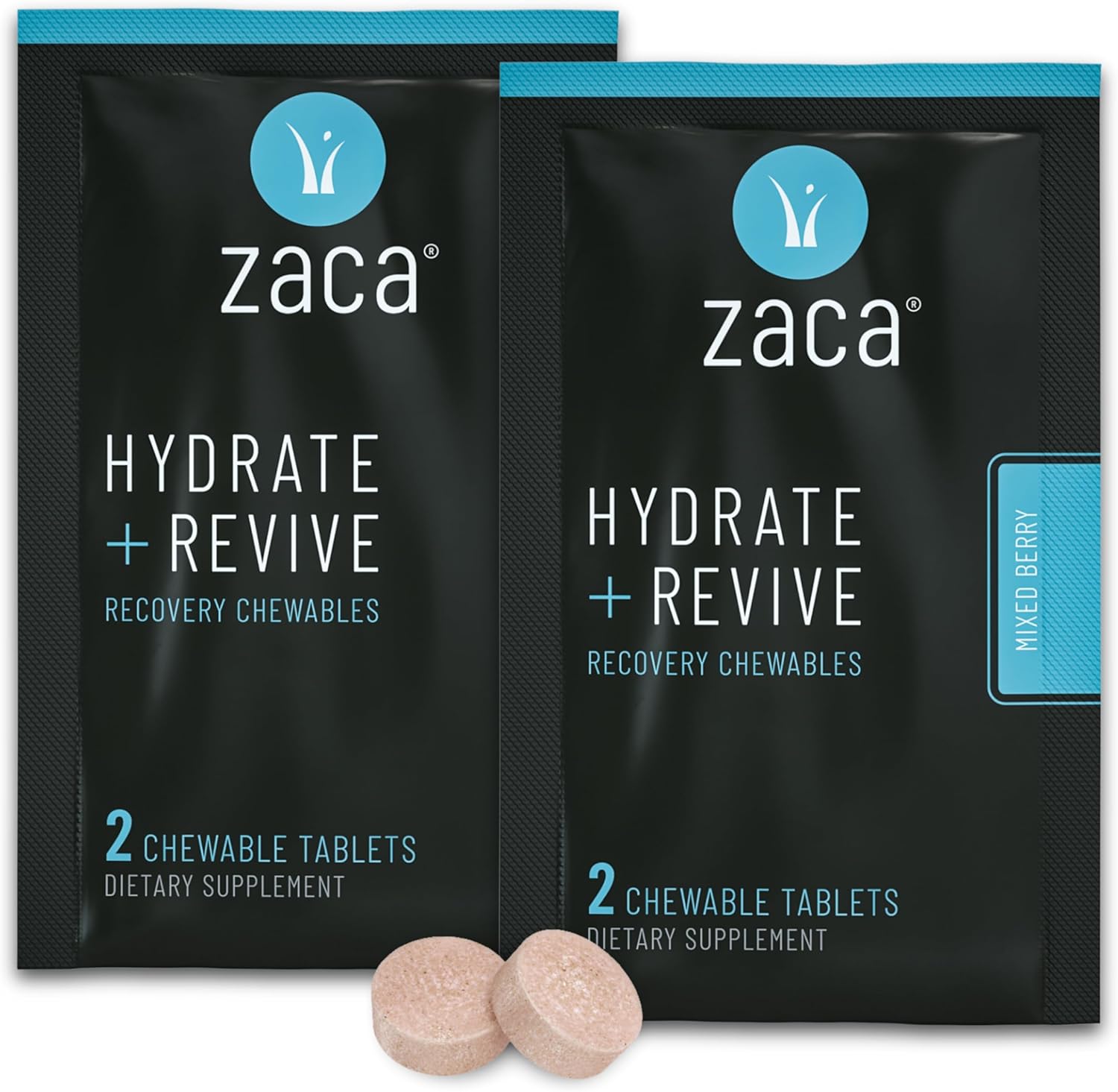 Zaca Recovery Chewable Supplement - Hydrate and Revive for Party, Travel, Exercise, and Altitude - Non-Sugar, Non-Gluten - Mixed Berry, 4 Tablets