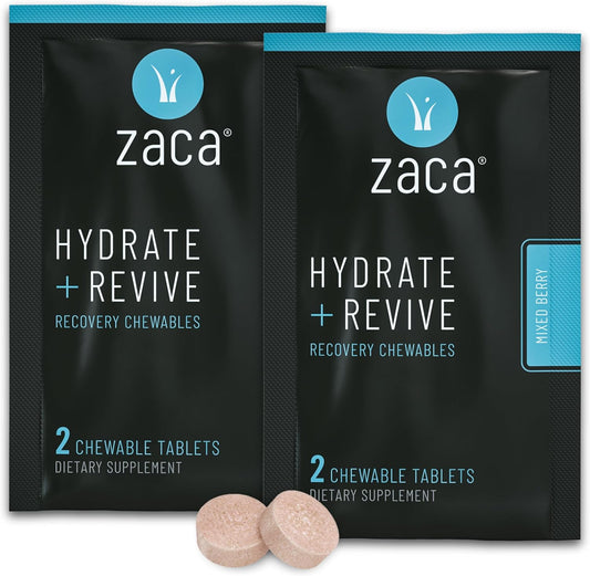 Zaca Recovery Chewable Supplement - Hydrate and Revive for Party, Travel, Exercise, and Altitude - Non-Sugar, Non-Gluten - Mixed Berry, 4 Tablets