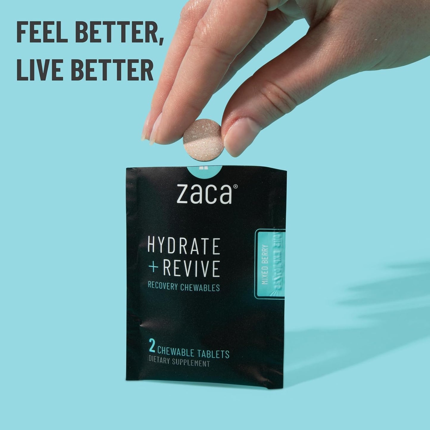 Zaca Recovery Chewable Supplement - Hydrate and Revive for Party, Travel, Exercise, and Altitude - Non-Sugar, Non-Gluten - Mixed Berry, 4 Tablets