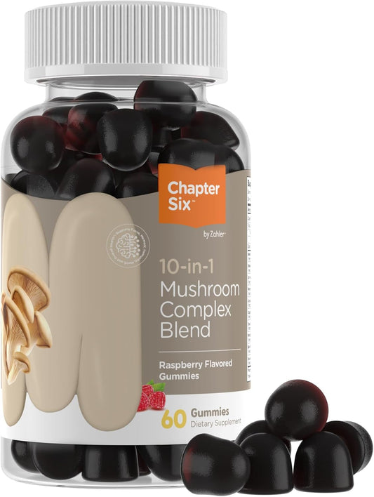 Zahler 10-in-1 Mushroom Gummies with Lions Mane, Reishi, Cordyceps, White Button, Plus 6 Adaptogenic Mushrooms - Raspberry Flavored - 60 Count