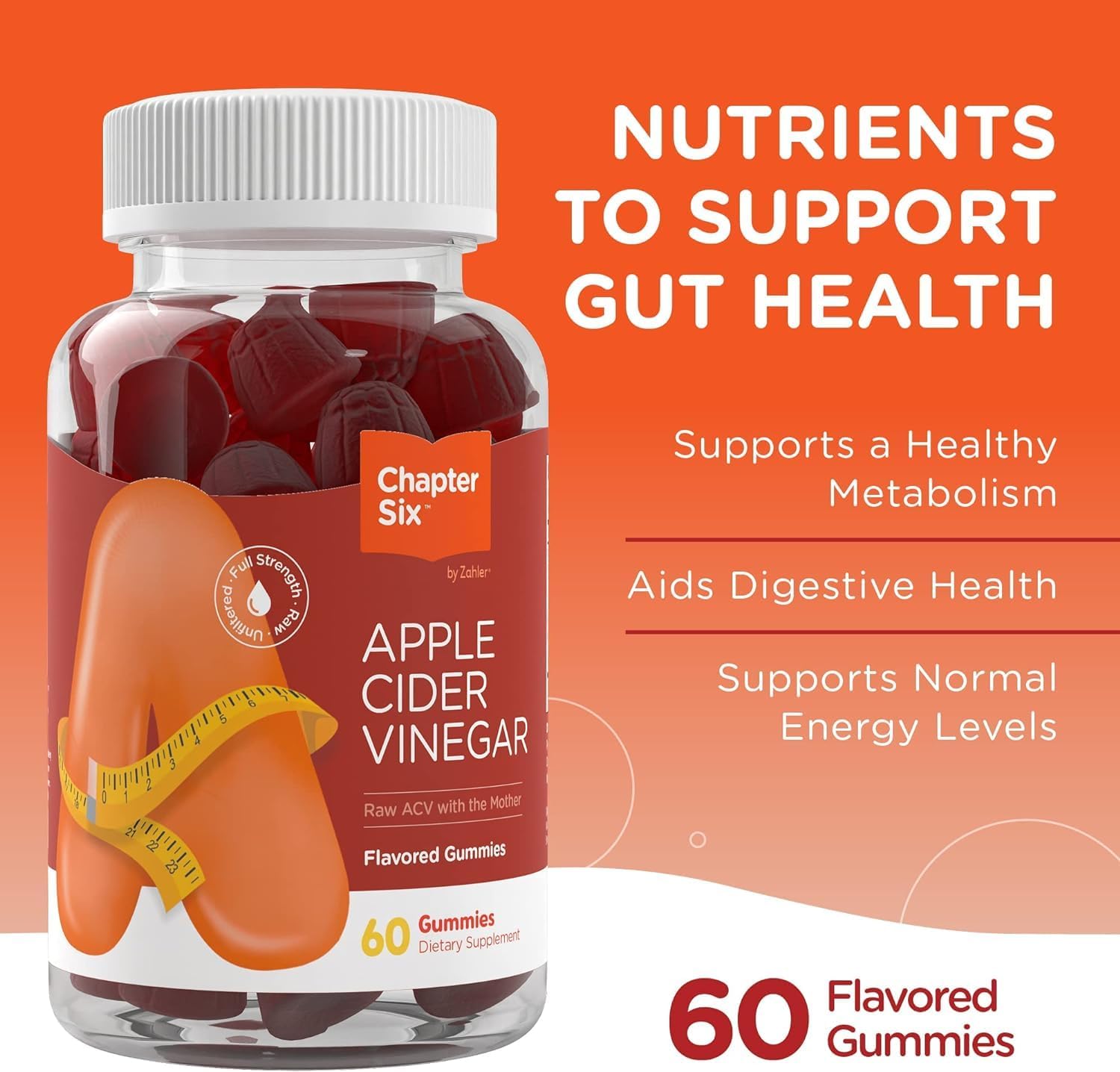 Zahler Apple Cider Vinegar Gummies: Kosher, Delicious, Raw with The Mother - Detox & Cleanse Support for Gut Health and Metabolism - 60 Flavored Gummies