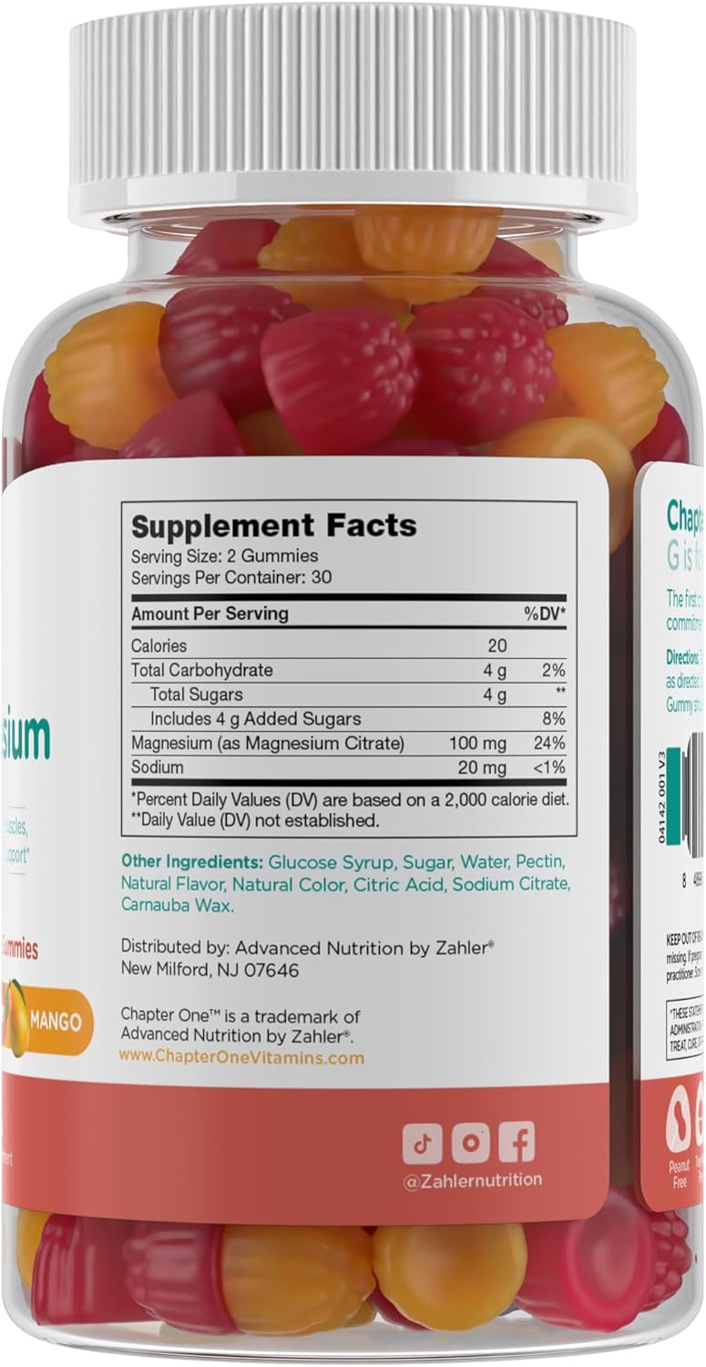 Zahler Chapter One Magnesium Gummies - Raspberry Mango Flavored, 60 Count, Kosher Certified for Kids and Adults