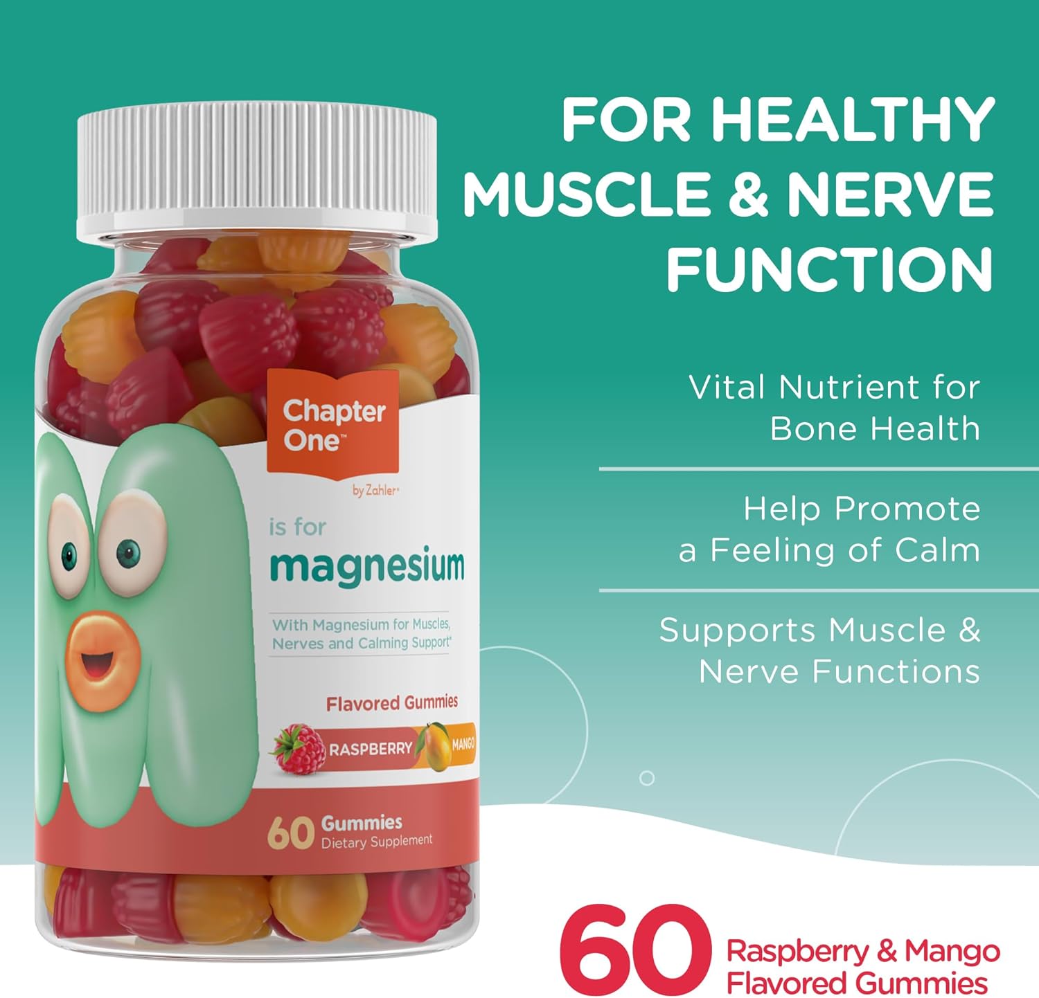 Zahler Chapter One Magnesium Gummies - Raspberry Mango Flavored, 60 Count, Kosher Certified for Kids and Adults