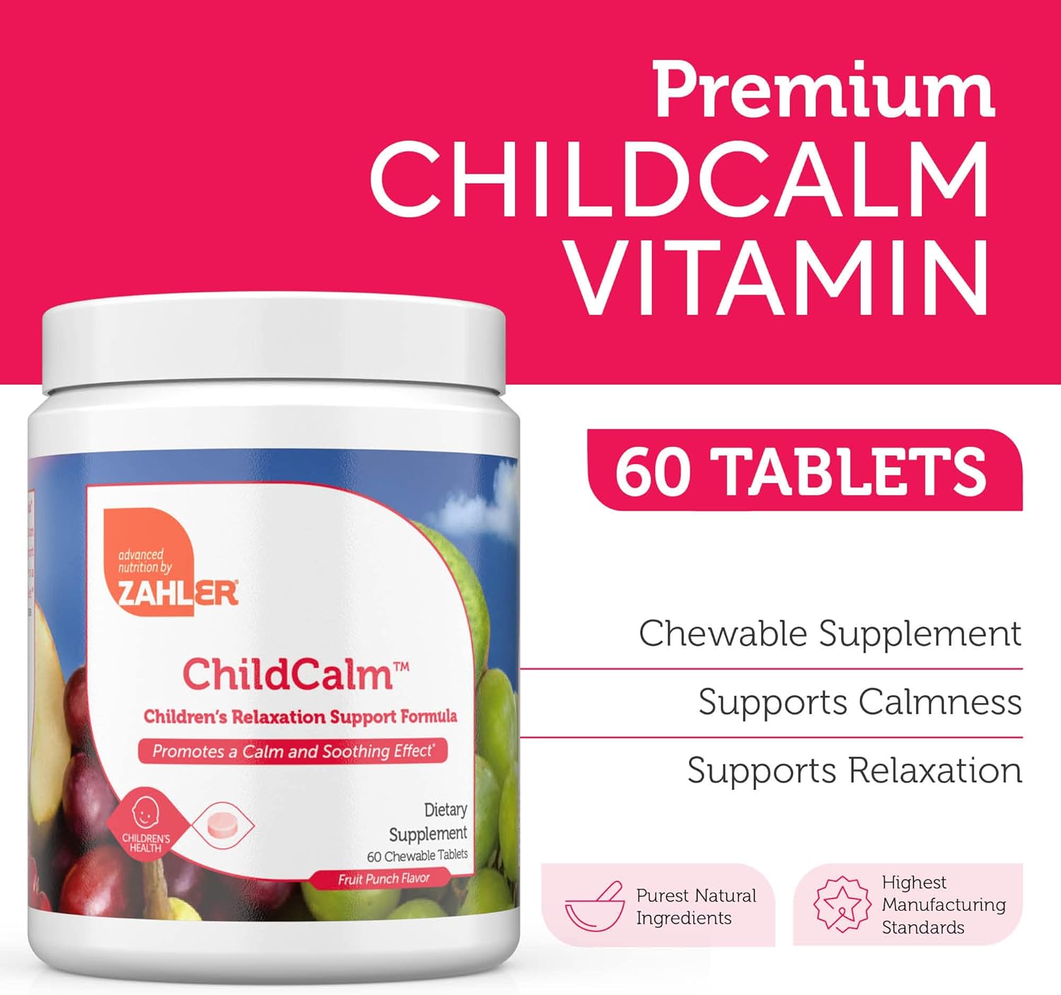 Zahler ChildCalm Fruit Punch Chewable Magnesium for Kids - Natural Calm & Mood Support (2 Pack)