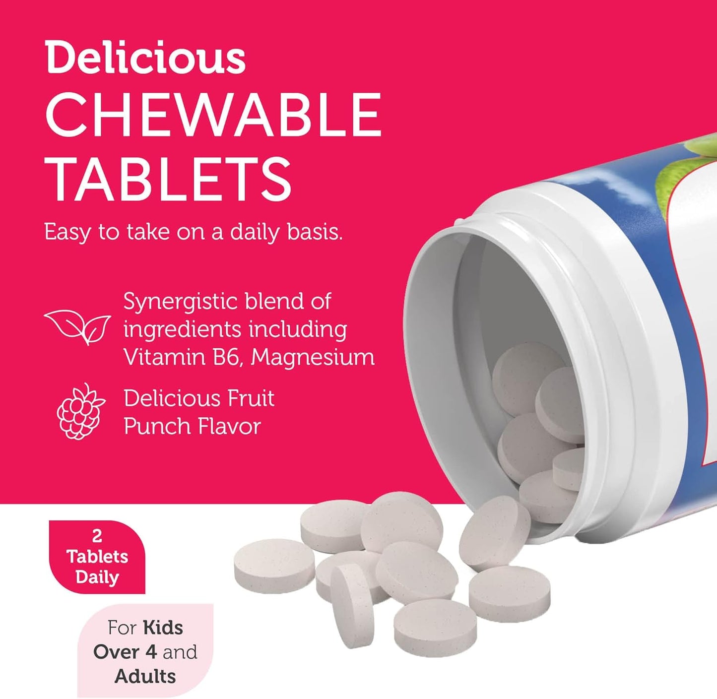 Zahler ChildCalm Fruit Punch Chewable Magnesium for Kids - Natural Calm & Mood Support - Calming Kids Magnesium Supplement, 60 Tablets