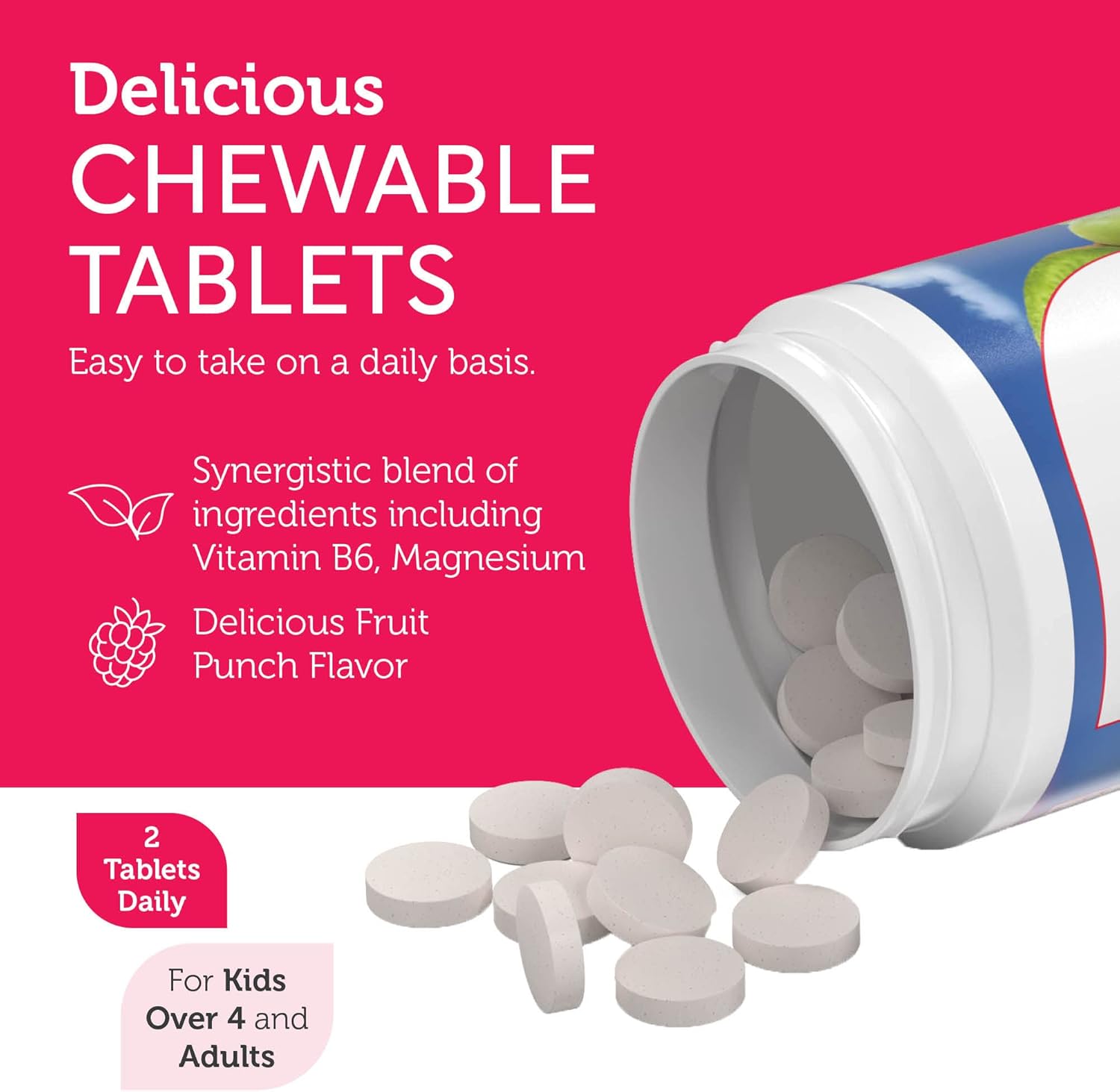 Zahler ChildCalm Fruit Punch Chewable Magnesium for Kids - Natural Calm & Mood Support - Calming Kids Magnesium Supplement, 60 Tablets