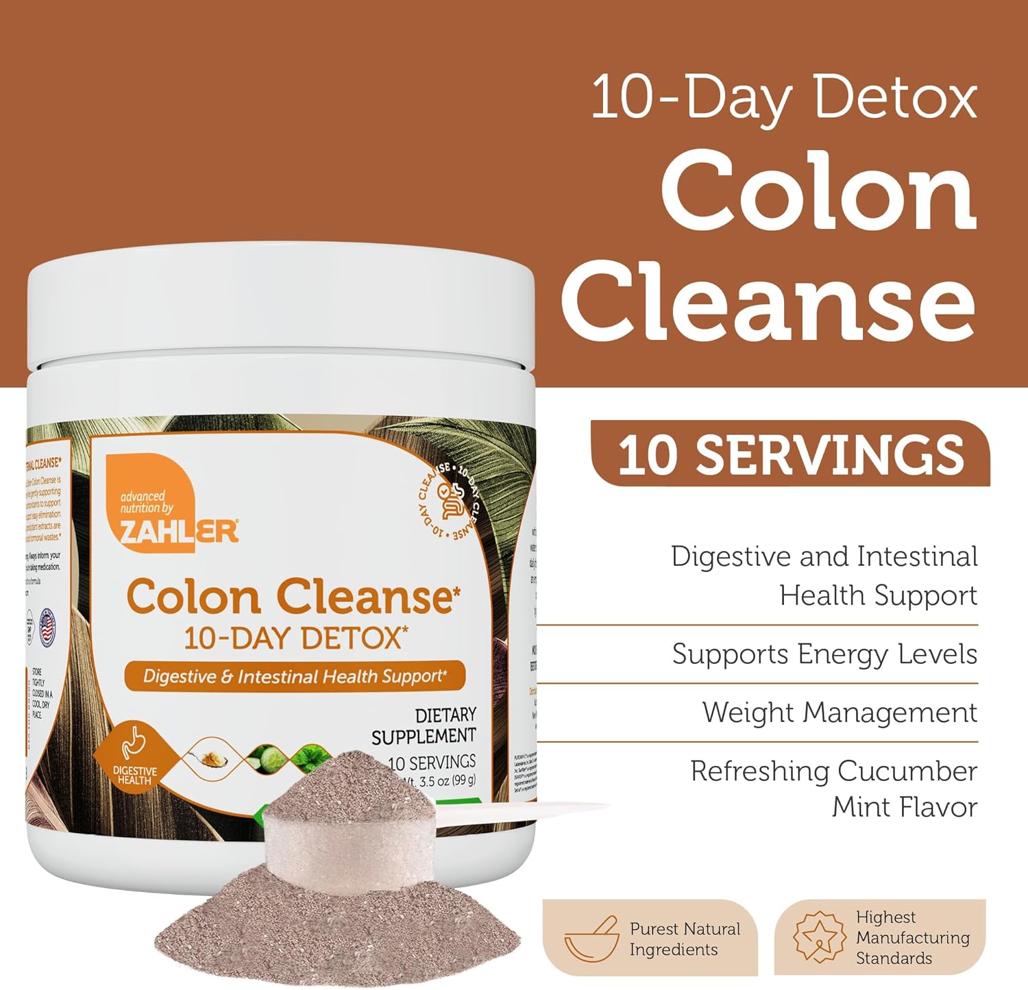 Zahler Cucumber Mint Colon Cleanse Detox - Herbal Digestive Wellness - Gentle Bowel Movement & Body Detox - 10-Day Cleanse for Men & Women - 3.5 oz Jar