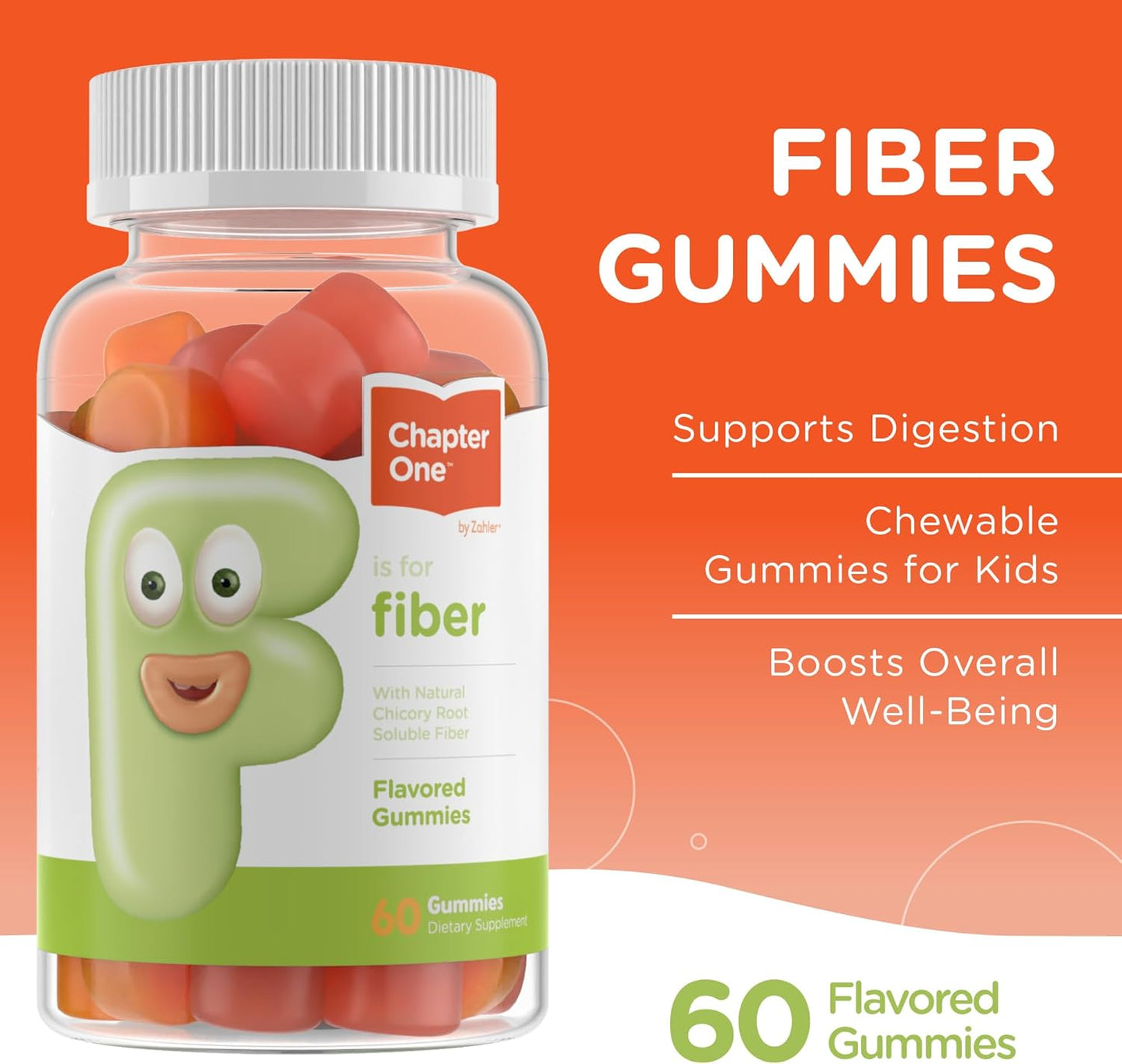 Zahler Fiber Gummies for Adults and Kids - 60 Count Chewable Fiber Chews for Digestive Health and Regularity - Certified Kosher Fiber Supplements for Children and Adults