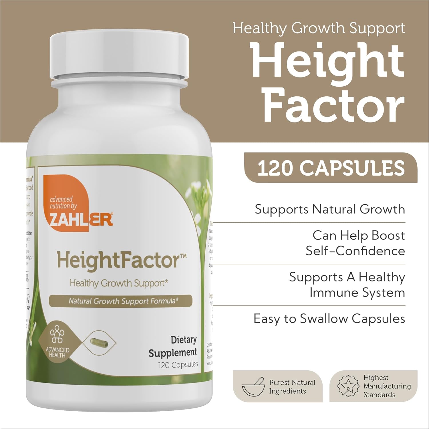 Zahler Height Factor Capsules - 120 Count Growth Support Vitamins for Kids, Teens, and Young Adults - Kosher Mineral Supplement for Healthy Growth & Taller Height - Hormone Support Nutrients
