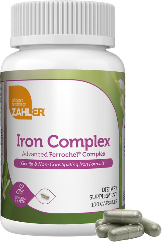 Zahler High Absorption Iron Supplement Capsules with Vitamin C for Men and Women - Kosher Ferrous Iron Pills with B12, Folate - 100 Count