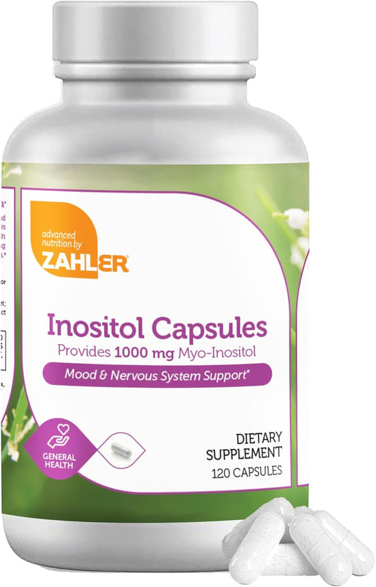 Zahler Inositol 1000mg Capsules - Women's Mood & Nervous System Support - Hormone Balance & Ovarian Function - 120 Count - Kosher, Gluten Free, Dairy Free