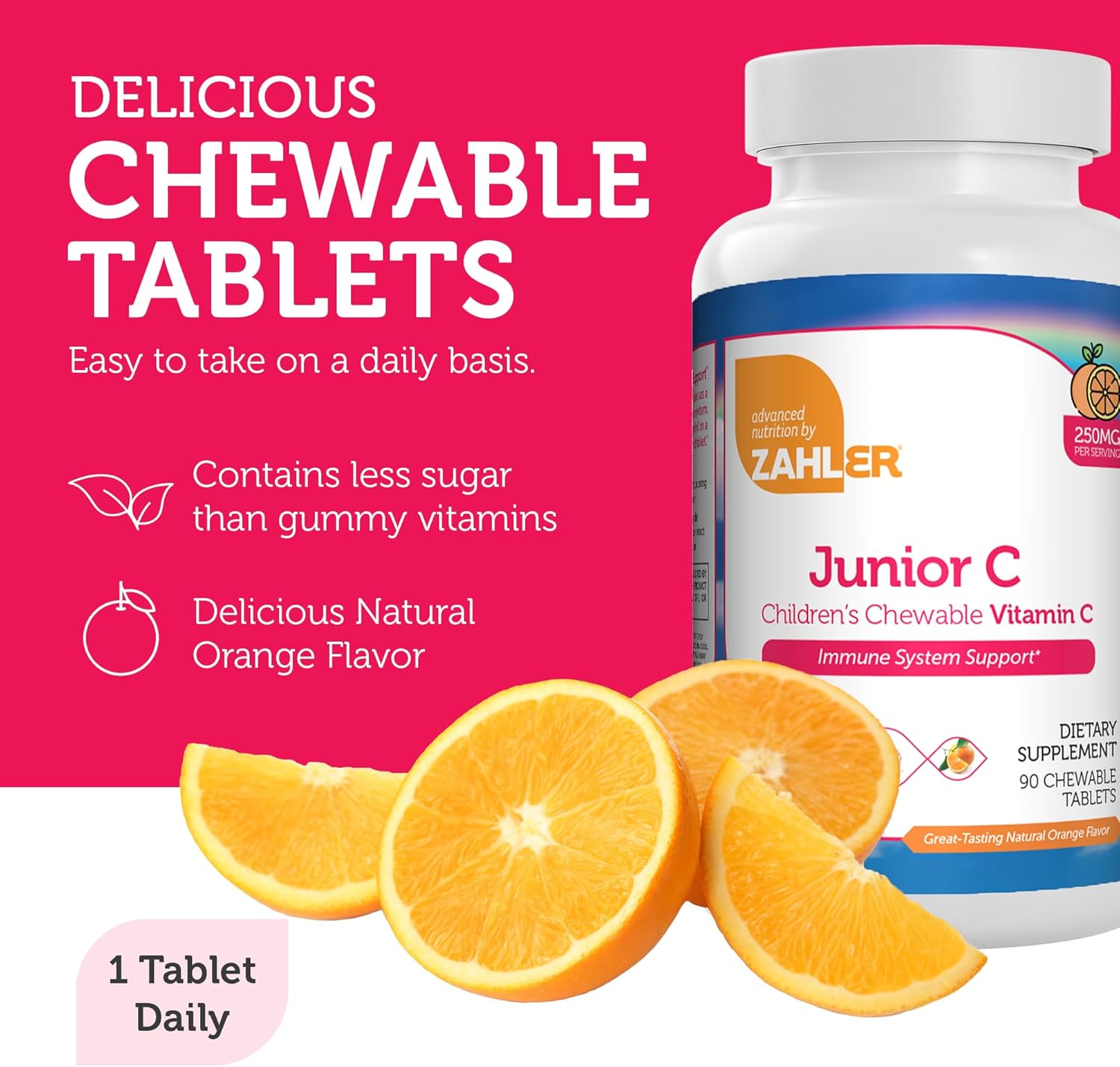Zahler Junior C Advanced Chewable Vitamin C for Kids - Immune Support in Orange Flavor - Kosher Kids Antioxidant Supplement (90 Count)