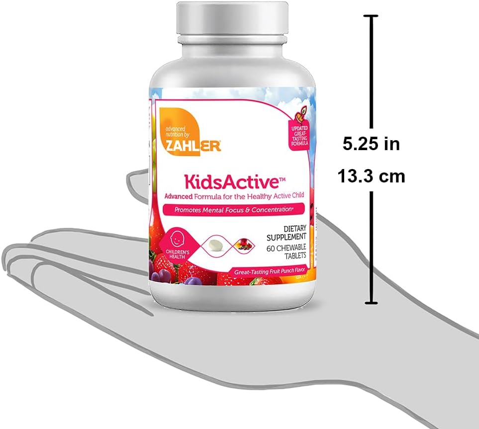 Zahler KidsActive: All Natural Concentration Formula for Kids - 180 Fruit Punch Flavored Chewable Tablets, Certified Kosher