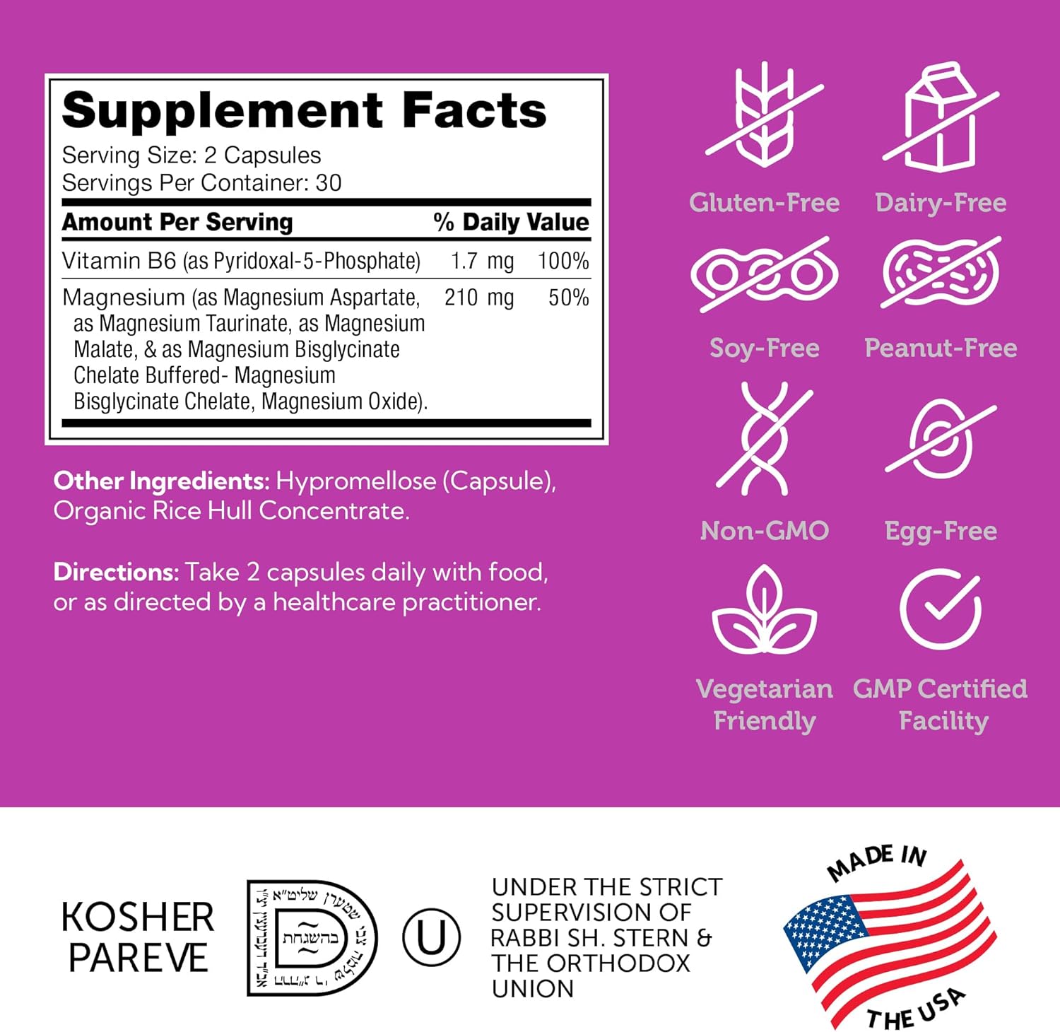 Zahler Magnesium Complex Supplement with Vitamin B6 - 60 Capsules for Bone, Nerve, Heart, and Muscle Health
