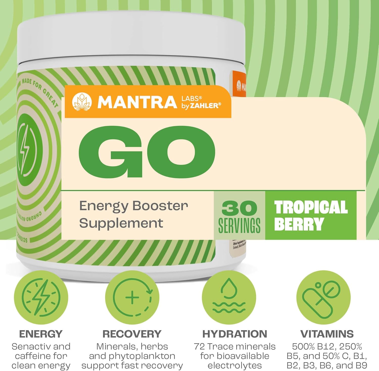 Zahler Mantra Go Tropical Berry Flavored Pre-Workout Supplement, 30 Servings - Boost Energy Levels