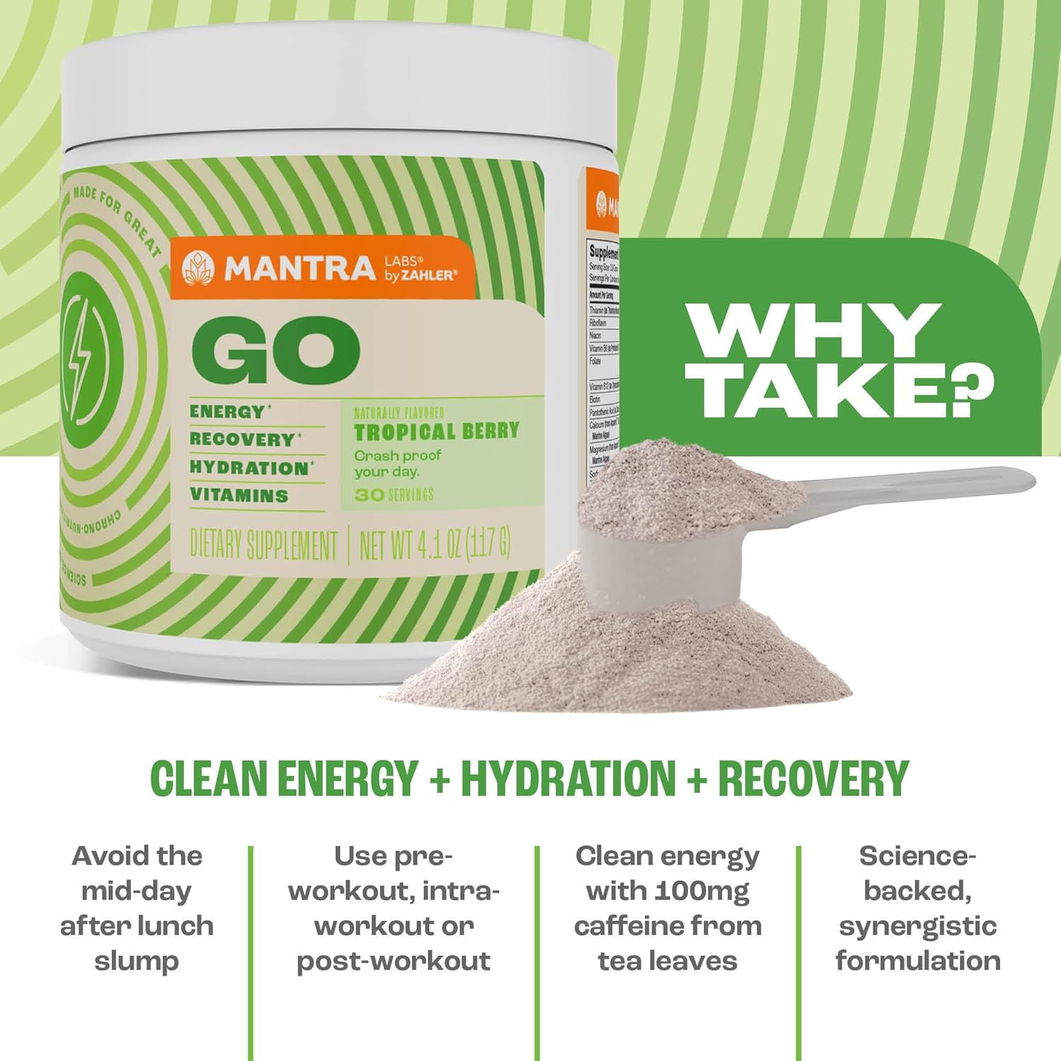 Zahler Mantra Go Tropical Berry Flavored Pre-Workout Supplement, 30 Servings - Boost Energy Levels