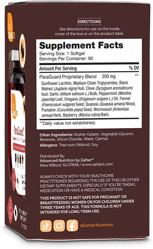 Zahler ParaGuard Cleanse Softgel Capsules - Gut Health Detox Supplement with Wormwood, Garlic, Pumpkin Seed, Clove - Natural Cleanse for Humans - Certified Kosher - 90 Count