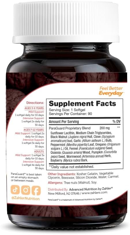 Zahler ParaGuard Cleanse Softgel Capsules - Gut Health Detox Supplement with Wormwood, Garlic, Pumpkin Seed, Clove - Natural Cleanse for Humans - Certified Kosher - 90 Count