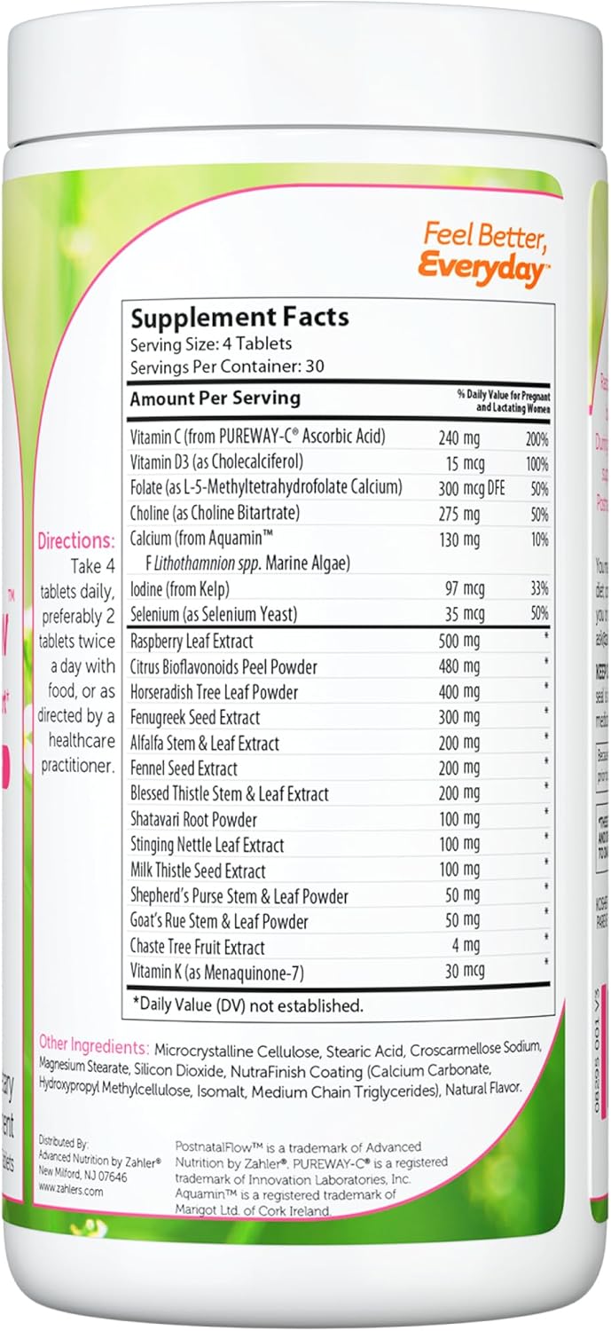 Zahler Postnatal Vitamins for Breastfeeding Moms - Lactation Support with Milk Thistle, Fenugreek, Raspberry Leaf - Non-GMO Kosher (120 Tablets)
