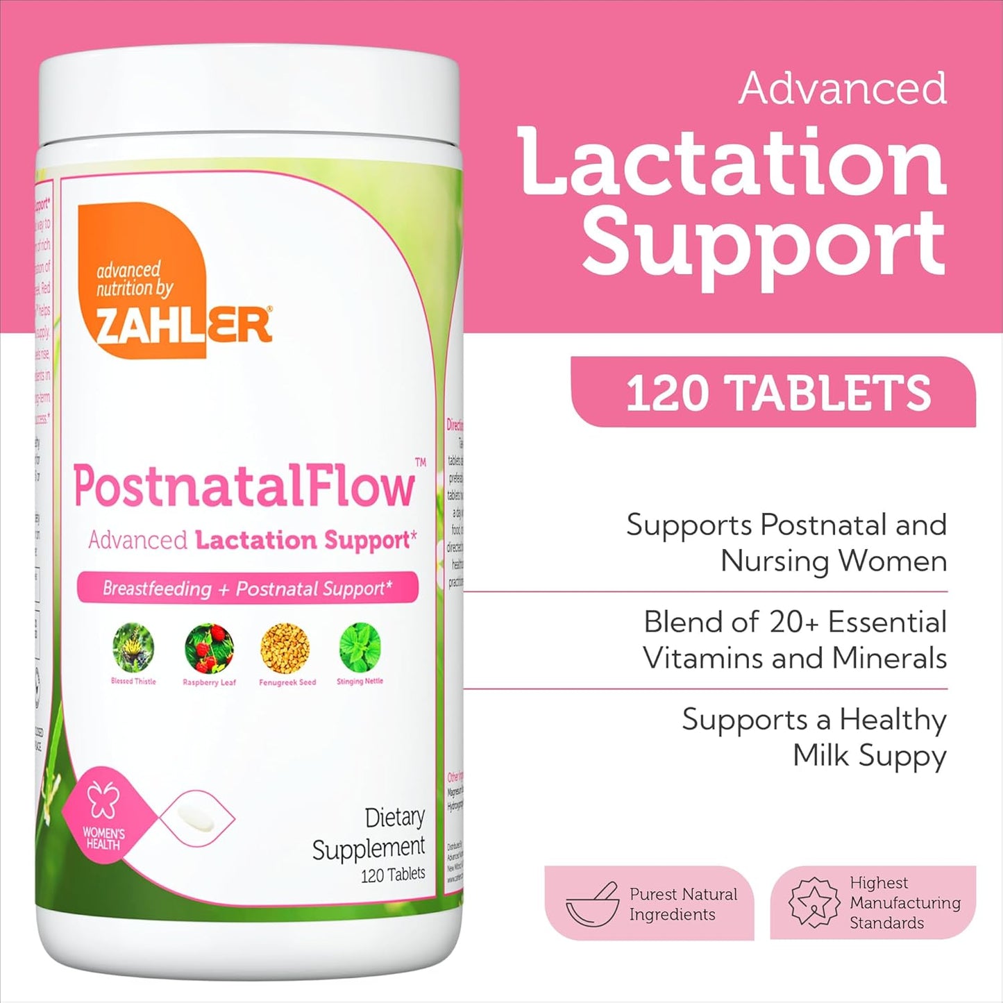 Zahler Postnatal Vitamins for Breastfeeding Moms - Lactation Support with Milk Thistle, Fenugreek, Raspberry Leaf - Non-GMO Kosher (120 Tablets)