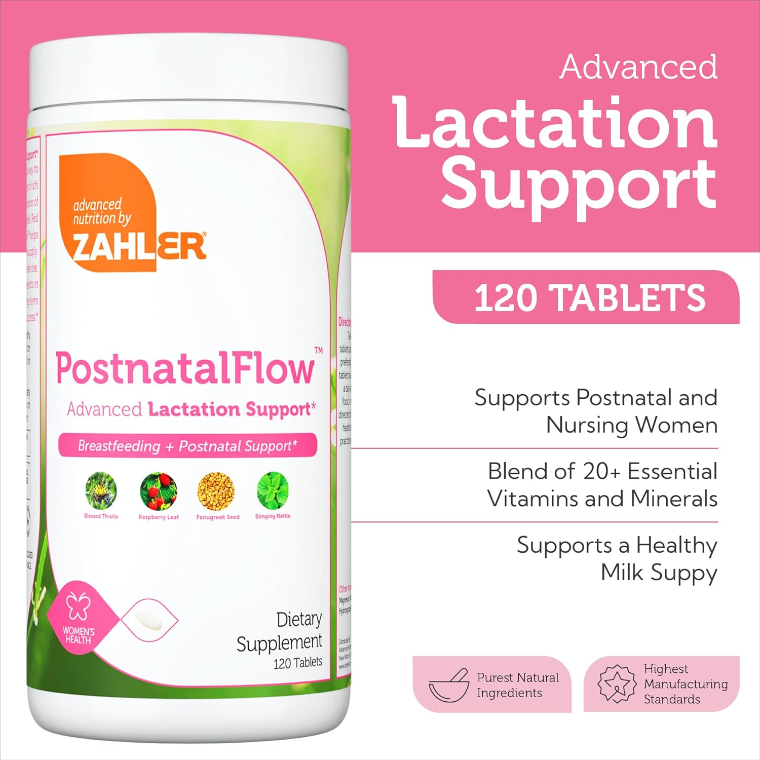Zahler Postnatal Vitamins for Breastfeeding Moms - Lactation Support with Milk Thistle, Fenugreek, Raspberry Leaf - Non-GMO Kosher (120 Tablets)