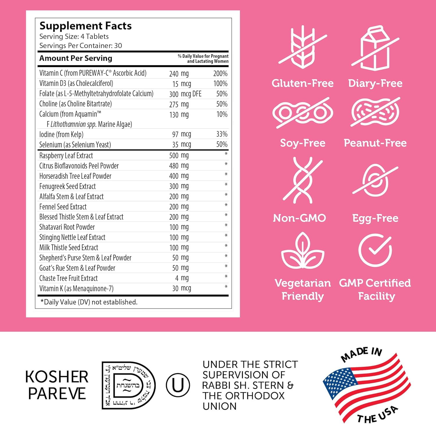 Zahler Postnatal Vitamins for Breastfeeding Moms - Lactation Support with Milk Thistle, Fenugreek, Raspberry Leaf - Non-GMO Kosher (120 Tablets)