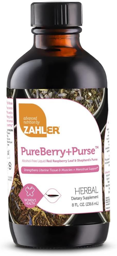 Zahler PureBerry+Purse Liquid Supplement - Raspberry Leaf & Shepherd's Purse, Uterine Tissue Support, Certified Kosher - 8oz