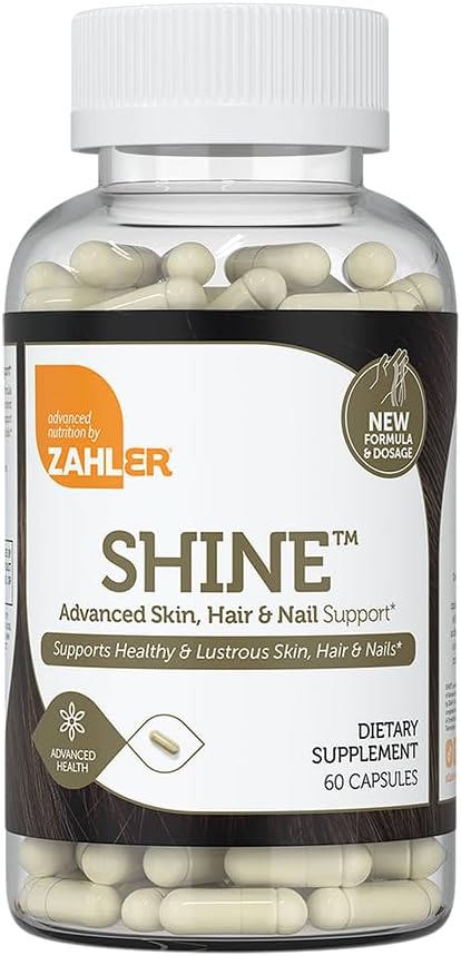 Zahler Shine Hair Skin and Nails Vitamins - Multivitamin for Hair Growth, Stronger Nails, and Skin Health - Kosher Supplement with Biotin, Keratin, and Hyaluronic Acid (60 Capsules) for Women & Men