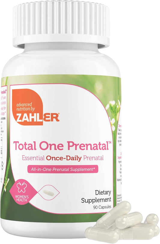 Zahler Total One Prenatal Vitamins for Women - 90 Count Daily Multi Vitamin with Folic Acid, Iron, Zinc & Essential Minerals - Kosher Prenatal Capsules