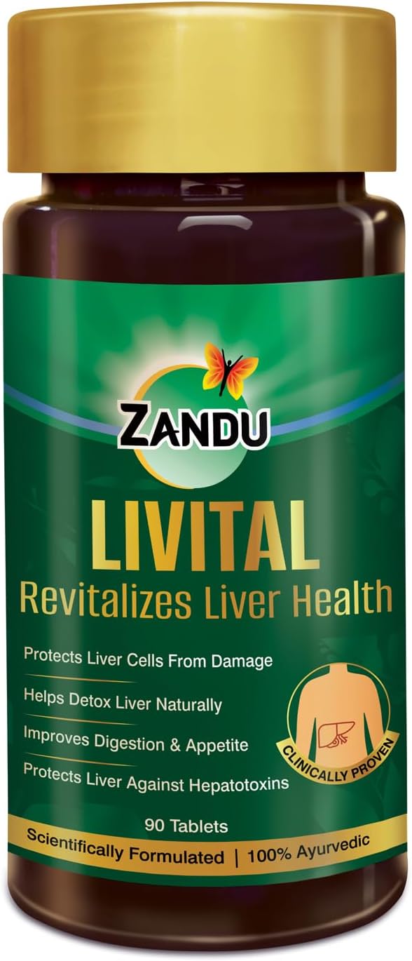 Zandu Livital Tablets: 100% Ayurvedic Ingredients for Liver Protection, Fatty Liver Relief, Digestion Support, and Detox - 60 Tablets